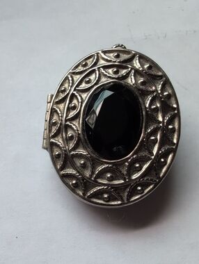 1966 Avon Faux-Onyx Solid Perfume Locket/Brooch